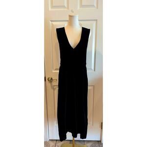 Vintage 90s Karen Scott Black Velvet Cotton V-Neck Maxi Dress Size 10
